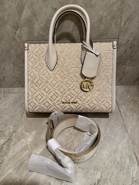 Michael Kors Small Mirella metallic jacquard shoulder bag with logo